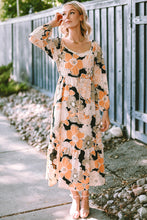 Load image into Gallery viewer, Tie Waist Puff Sleeve Bold Floral Maxi Dress. (SPI)