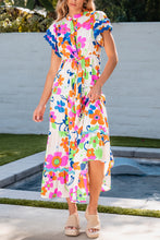 Load image into Gallery viewer, Pink Ricrac Trim Flutter Sleeve Buttoned Floral Maxi Dress. (SPI)