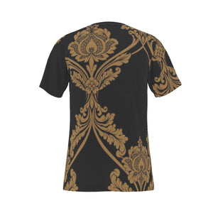 Gold Damask D Print Men's O-Neck T-Shirt. (SPI)