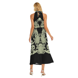 Floral nursery print Women's Wrap Hem Belted Halter Dress. (SPI)