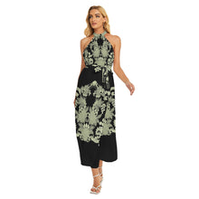 Load image into Gallery viewer, Floral nursery print Women&#39;s Wrap Hem Belted Halter Dress. (SPI)