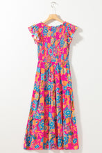 Load image into Gallery viewer, Rose Red Boho Floral V Neck Ruffle Tiered Long Dress. (SPI)