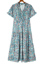 Load image into Gallery viewer, Sky Blue Paisley Print Boho Holiday Ruffle Tiered Maxi Dress. (SPI)