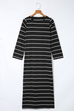 Load image into Gallery viewer, Black Striped Casual Slit Long Dress. (SPI)