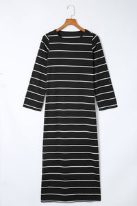 Black Striped Casual Slit Long Dress. (SPI)