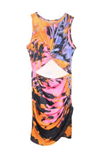 Load image into Gallery viewer, Multicolor Tie-dye Print Hollow Out Twist Bodycon Mini Dress. (SPI)