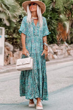 Load image into Gallery viewer, Sky Blue Paisley Print Boho Holiday Ruffle Tiered Maxi Dress. (SPI)