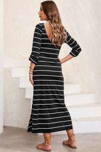 Black Striped Casual Slit Long Dress. (SPI)