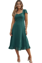 Load image into Gallery viewer, Sea Green Shirred Open Back Sweetheart Neck Ruffled Midi Dress. (SPI)