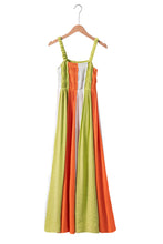 Load image into Gallery viewer, Green Color Block Shirred High Waist Fit and Flare Maxi Dress. (SPI)