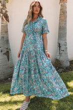 Load image into Gallery viewer, Sky Blue Paisley Print Boho Holiday Ruffle Tiered Maxi Dress. (SPI)