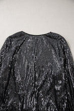 Load image into Gallery viewer, Black Sequin Mesh Long Sleeve Surplice Neck Bodysuit. (SPI)