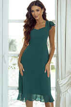 Load image into Gallery viewer, Sea Green Shirred Open Back Sweetheart Neck Ruffled Midi Dress. (SPI)