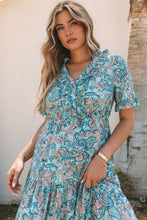 Load image into Gallery viewer, Sky Blue Paisley Print Boho Holiday Ruffle Tiered Maxi Dress. (SPI)