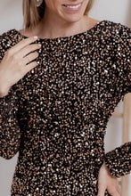 Load image into Gallery viewer, Chestnut Sequin Crew Neck Long Sleeve Bodycon Dress. (SPI)