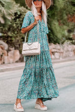 Load image into Gallery viewer, Sky Blue Paisley Print Boho Holiday Ruffle Tiered Maxi Dress. (SPI)