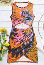 Load image into Gallery viewer, Multicolor Tie-dye Print Hollow Out Twist Bodycon Mini Dress. (SPI)