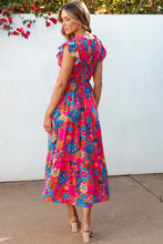 Load image into Gallery viewer, Rose Red Boho Floral V Neck Ruffle Tiered Long Dress. (SPI)