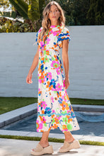 Load image into Gallery viewer, Pink Ricrac Trim Flutter Sleeve Buttoned Floral Maxi Dress. (SPI)