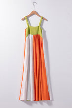 Load image into Gallery viewer, Green Color Block Shirred High Waist Fit and Flare Maxi Dress. (SPI)