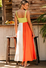 Load image into Gallery viewer, Green Color Block Shirred High Waist Fit and Flare Maxi Dress. (SPI)