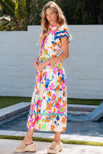 Load image into Gallery viewer, Pink Ricrac Trim Flutter Sleeve Buttoned Floral Maxi Dress. (SPI)