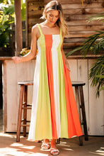 Load image into Gallery viewer, Green Color Block Shirred High Waist Fit and Flare Maxi Dress. (SPI)