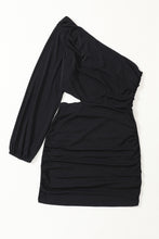 Load image into Gallery viewer, Black  Asymmetric One Shoulder Cutout Bodycon Dress. (SPI)