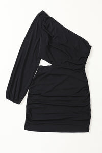 Black  Asymmetric One Shoulder Cutout Bodycon Dress. (SPI)