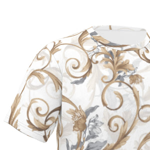 Gold Vines Print Men's O-Neck T-Shirt. (SPI)