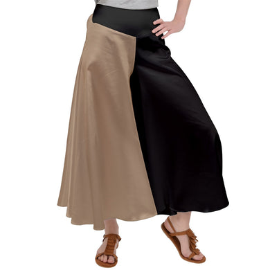 Black and Lt Brown Satin Palazzo Pants