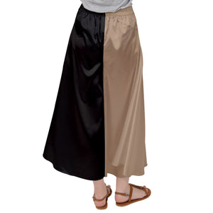 Black and Lt Brown Satin Palazzo Pants