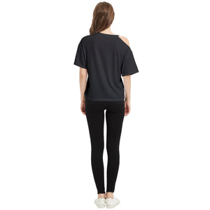 Jeweled Cherry One Shoulder Cut Out Tee (Black)