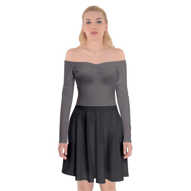 Off Shoulder Skater Dress (Gray and black)