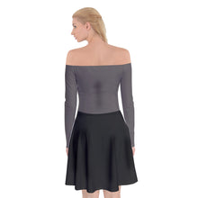 Load image into Gallery viewer, Off Shoulder Skater Dress (Gray and black)