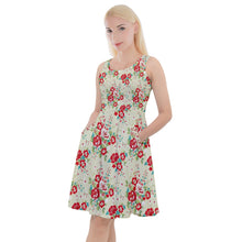 Load image into Gallery viewer, &quot;Red D Flower&quot; Knee Length Skater Dress With Pockets