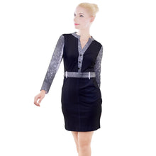 Load image into Gallery viewer, Black with Sparkling Silver Button Long Sleeve Dress