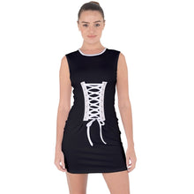 Load image into Gallery viewer, Black with white Lace Up Front Bodycon Dress