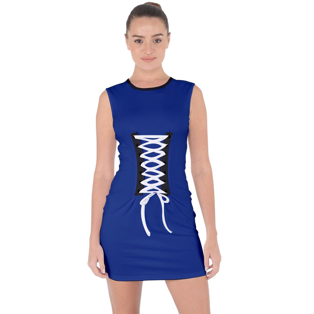 Blue Lace Up Front Bodycon Dress