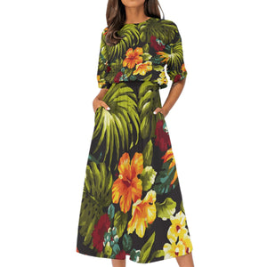 Hibiscus Bed All-Over Print Women's Elastic Waist Dress