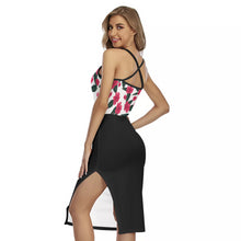 Load image into Gallery viewer, Floral top with Black bottom Women&#39;s Back Cross Cami Dress