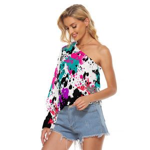 Paint splattered Print Women's One-shoulder Long Sleeve T-shirt. (SPI)