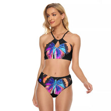 Load image into Gallery viewer, Chameleon colors butterfly Print Women&#39;s Cami Swimsuit (Black)