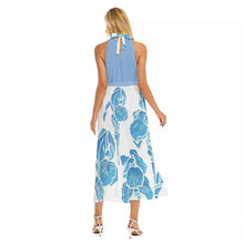 Load image into Gallery viewer, Lt Blue sprout FL/ Women&#39;s Wrap Hem Belted Halter Dress