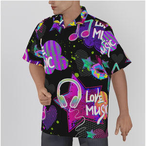 "Love Music" art Men's Hawaiian Shirt With Button Closure. (SPI)