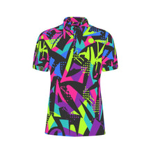 Load image into Gallery viewer, Neon colored letters All-Over Print Men&#39;s Stretch Polo Shirt. (SPI)