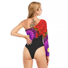 Load image into Gallery viewer, PNO floral printed  Women&#39;s Long-sleeved Waist-cut Bodysuit With One-sleeve