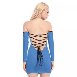 BLUE Women's Off-shoulder Back Lace-up Dress