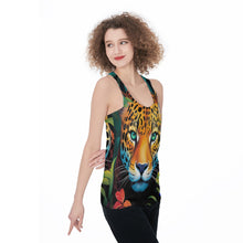 Load image into Gallery viewer, Jaguar stalking from floral jungle All-Over Print Women&#39;s Racerback Tank Top. (SPI)