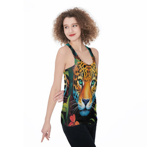 Jaguar stalking from floral jungle All-Over Print Women's Racerback Tank Top. (SPI)